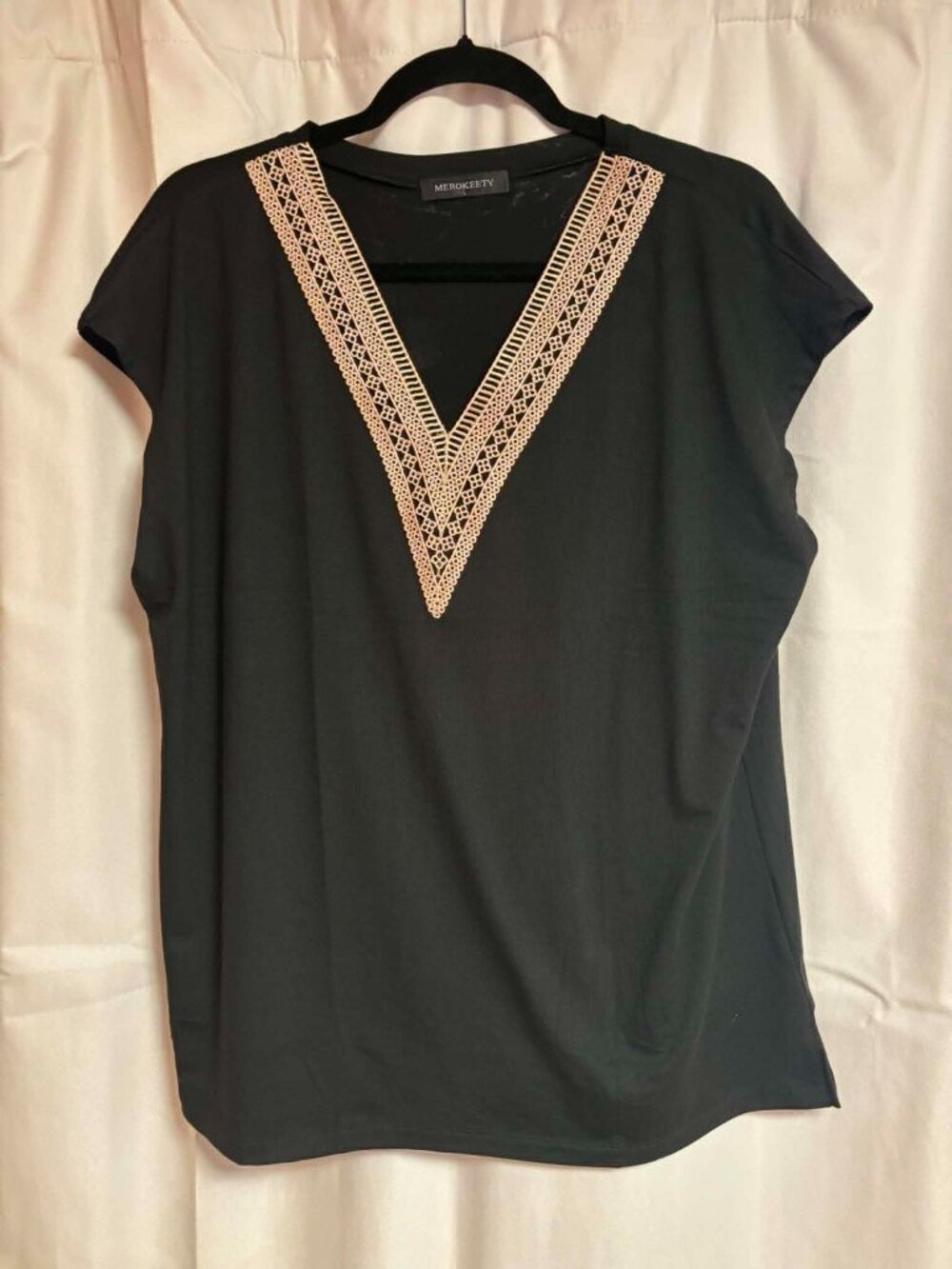 MEROKEETY Women's Boho Cap Sleeve Lace Trim V Neck Tops 2026 Summer Casual Loose